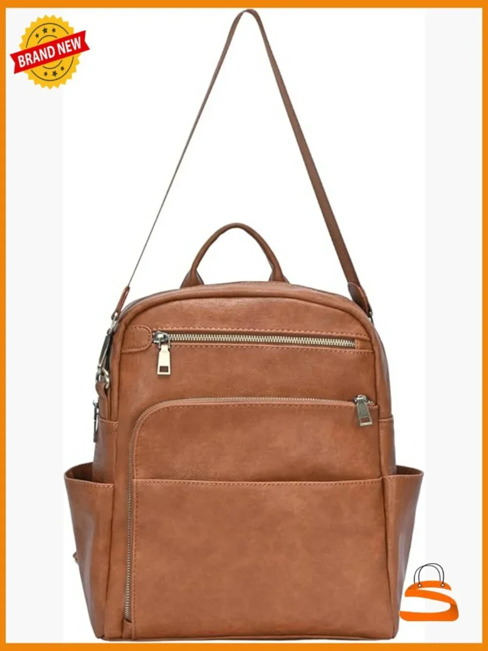 Vegan Leather Backpack Purse Convertible Shoulder Bag Multiple Pockets